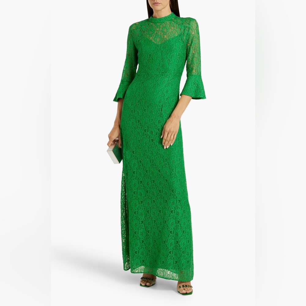 HVN Ashley‎ Metallic Corded Lace Maxi Dress in Green Size 8 NWT
